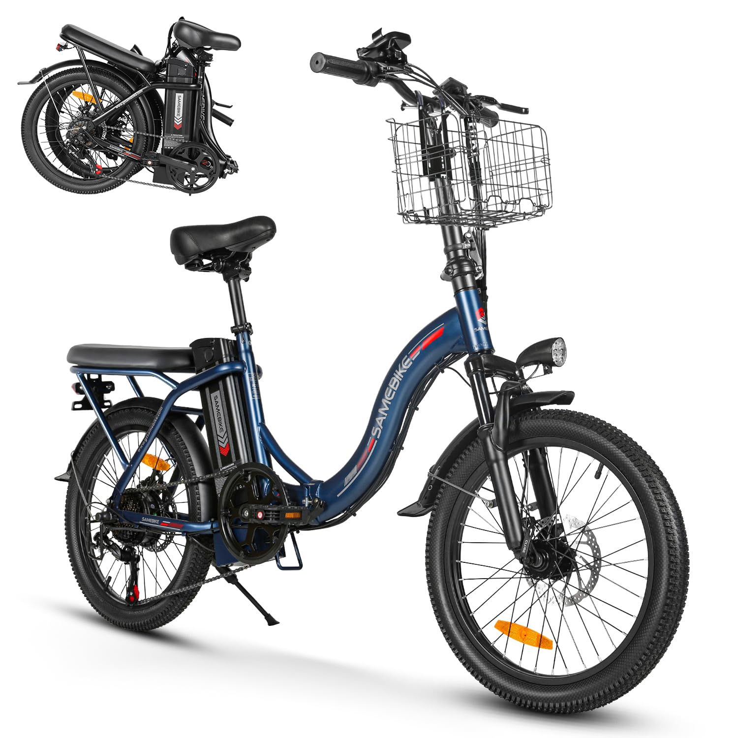 SAMEBIKE 20 Inch Electric Bike Adult E-Bike with Pedal Support Battery 36V 12Ah Mountain Bike with Front Frame and Phone Holder