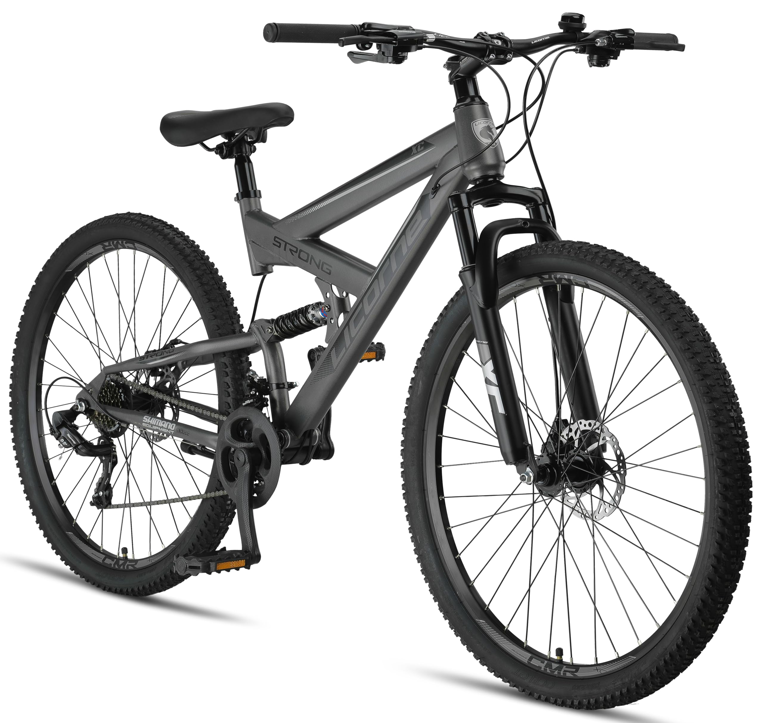 Licorne Bike Strong 2D Premium Mountain Bike 26 27.5 and 29 Inch Bicycle for Boys Girls Women Men and Men Disc Brake Front and Rear 21 Speed Full Suspension