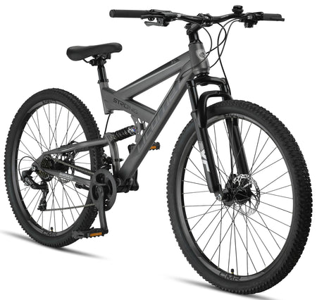 Licorne Bike Strong 2D Premium Mountain Bike 26 27.5 and 29 Inch Bicycle for Boys Girls Women Men and Men Disc Brake Front and Rear 21 Speed Full Suspension