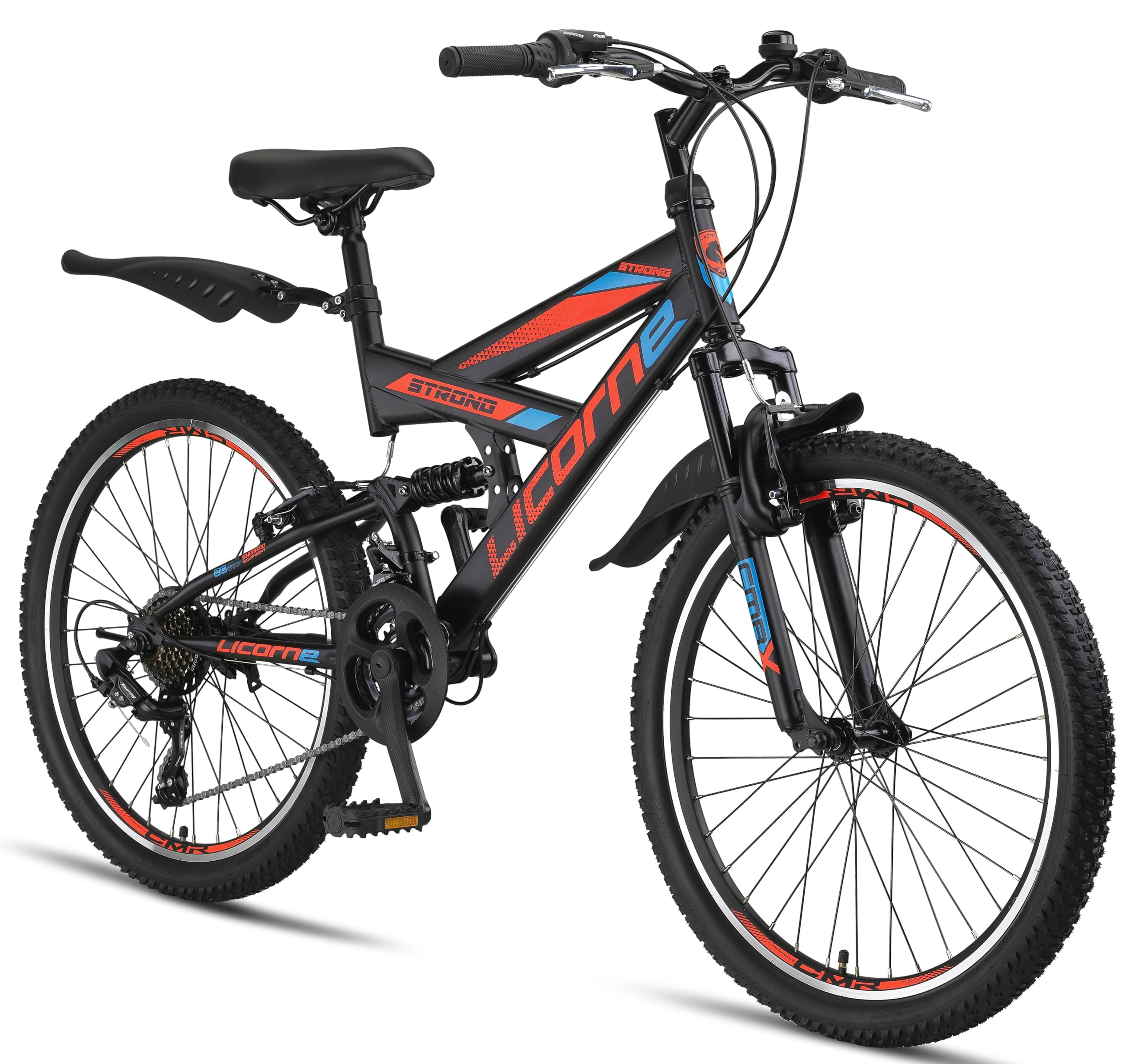 Licorne Bike PREMIUM Strong V Mountain Bike in 24 and 26 Inch Bicycle for Boys Girls Women Men 21 Speed Full Suspension