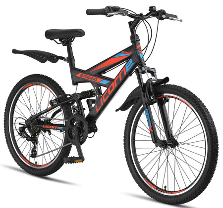 Licorne Bike PREMIUM Strong V Mountain Bike in 24 and 26 Inch Bicycle for Boys Girls Women Men 21 Speed Full Suspension