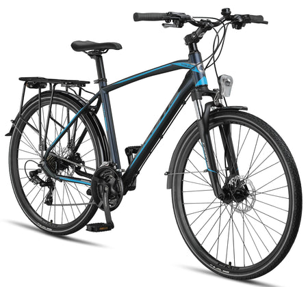 Licorne Bicycle Premium Touring Trekking Bike in 28 Inch Aluminum Disc Brake Bike for Boys Girls Women and Men, 21 Speed - Mountain Bike - Cross Bike (Men, Navy Blue)